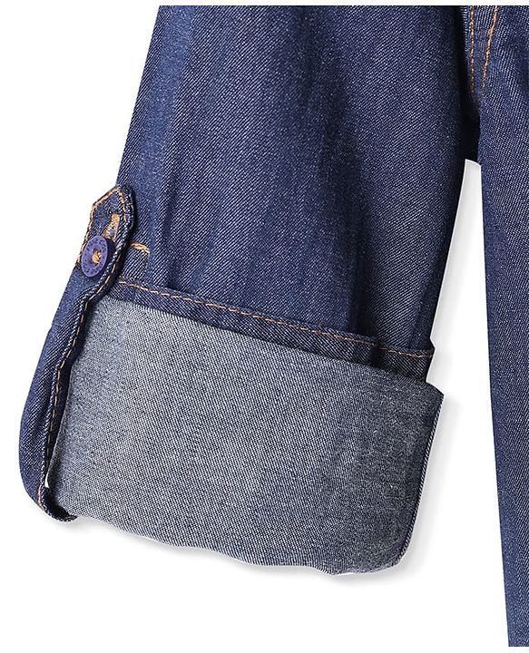 Pine Kids Denim Woven Full Sleeves Washed Shirt - Navy Blue