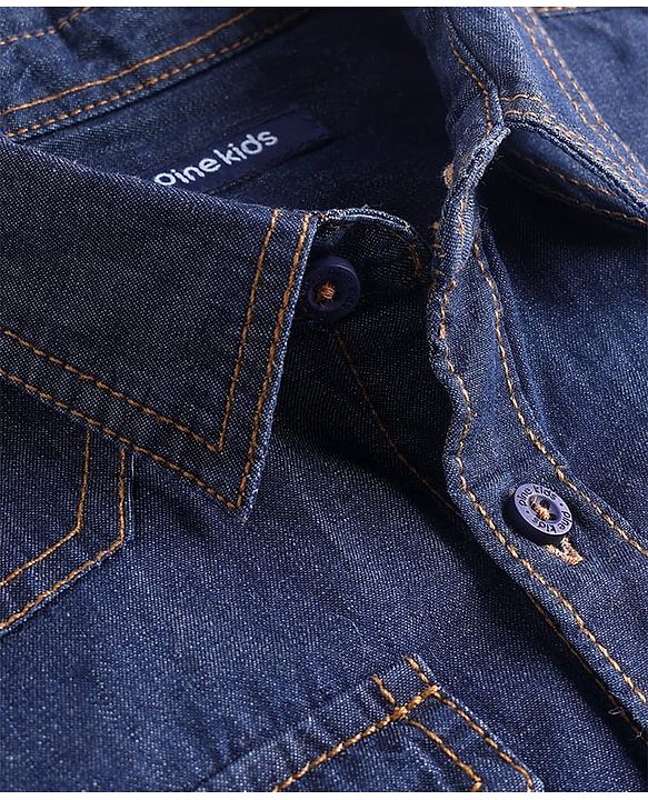 Pine Kids Denim Woven Full Sleeves Washed Shirt - Navy Blue