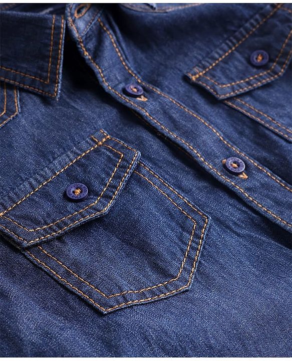 Pine Kids Denim Woven Full Sleeves Washed Shirt - Navy Blue