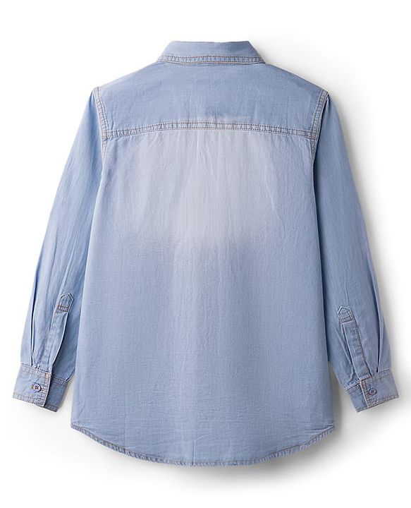 Pine Kids Denim Woven Full Sleeves Washed Shirt - Navy Blue