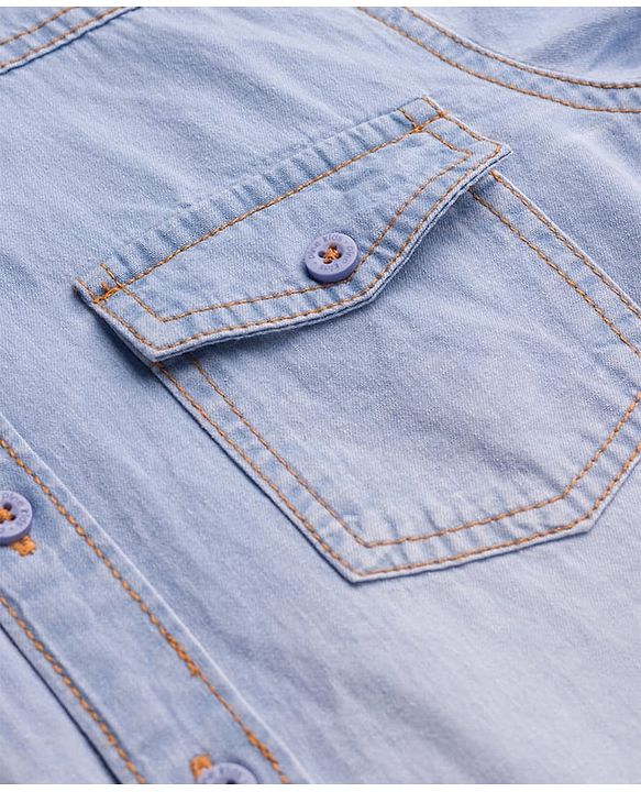 Pine Kids Denim Woven Full Sleeves Washed Shirt - Navy Blue