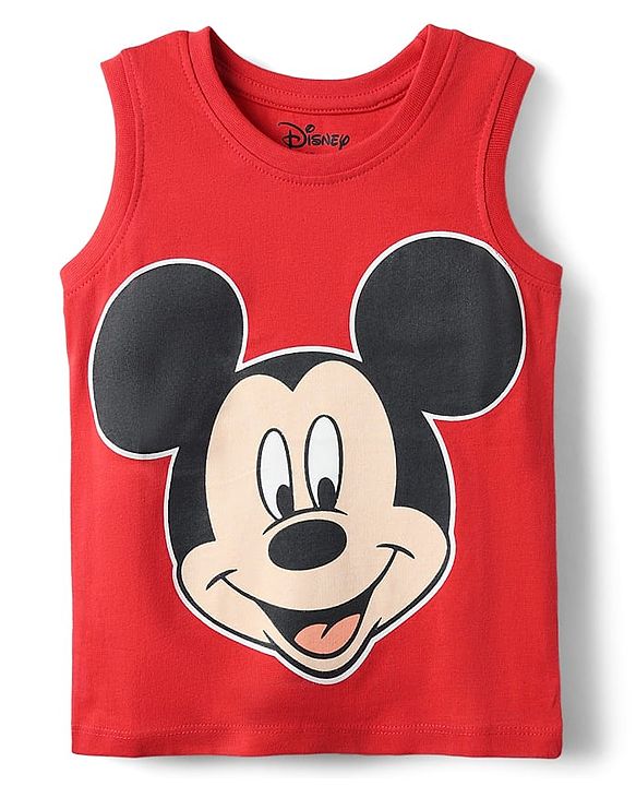 Babyhug Disney Single Jersey Knit Half Sleeves Shirt & Inner T-Shirt With Mickey Mouse Graphics And Pocket Detailing - Red & Navy Blue