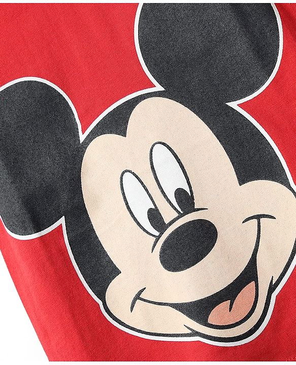 Babyhug Disney Single Jersey Knit Half Sleeves Shirt & Inner T-Shirt With Mickey Mouse Graphics And Pocket Detailing - Red & Navy Blue