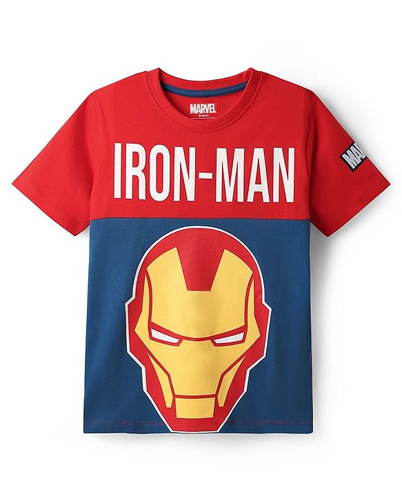 Pine Kids Marvel Single Jersey Knit Half Sleeves T-Shirt & Cut & Sew Short With Avengers Graphics - Red