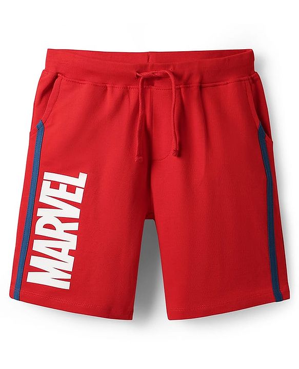 Pine Kids Marvel Single Jersey Knit Half Sleeves T-Shirt & Cut & Sew Short With Avengers Graphics - Red