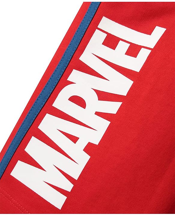 Pine Kids Marvel Single Jersey Knit Half Sleeves T-Shirt & Cut & Sew Short With Avengers Graphics - Red