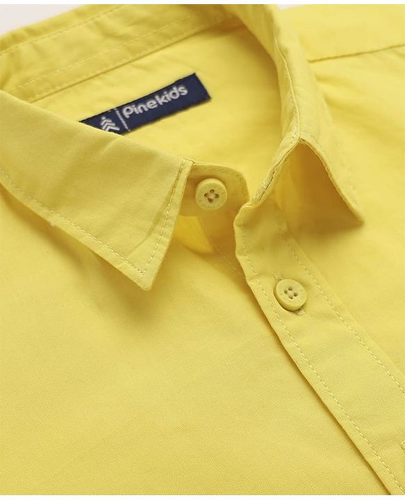Pine Kids 100% Cotton Full Sleeves Solid Coloured Shirt - Yellow