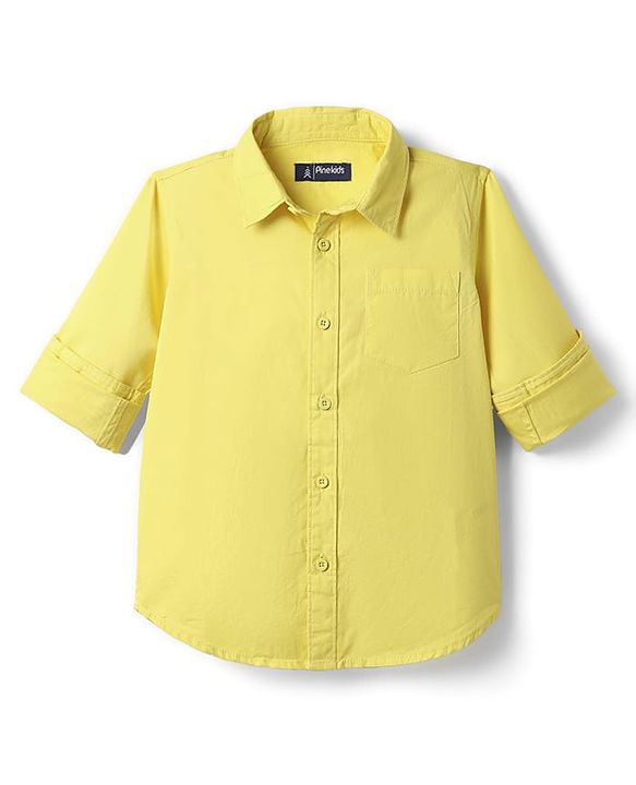 Pine Kids 100% Cotton Full Sleeves Solid Coloured Shirt - Yellow