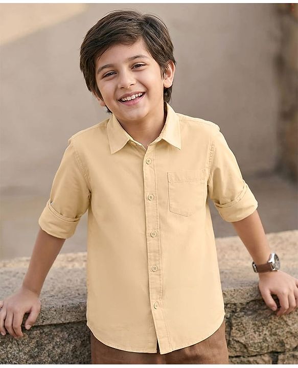Pine Kids 100% Cotton Full Sleeves Solid Coloured Shirt - Yellow