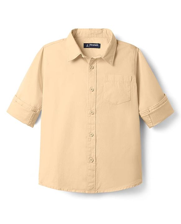 Pine Kids 100% Cotton Full Sleeves Solid Coloured Shirt - Yellow