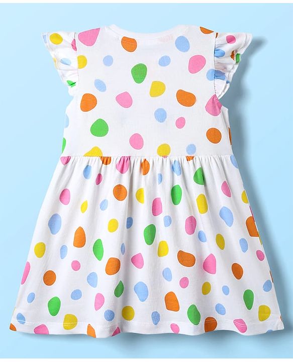 Babyhug Disney Single Jersey Knit Frill Sleeves Frock With 101 Dalmatians Graphics - White