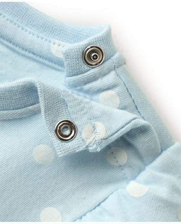 Babyhug Disney Single Jersey Knit Half Sleeves Frock With 101 Dalmatian Graphics And Frill Detailing - Light Blue