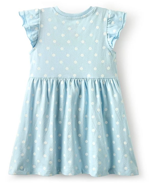 Babyhug Disney Single Jersey Knit Half Sleeves Frock With 101 Dalmatian Graphics And Frill Detailing - Light Blue