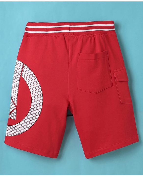 Pine Kids Marvel Single Jersey Knit Half Drop Shoulder Sleeves T-Shirt & Cut & Sew Shorts Set With Avengers Graphics - White & Red