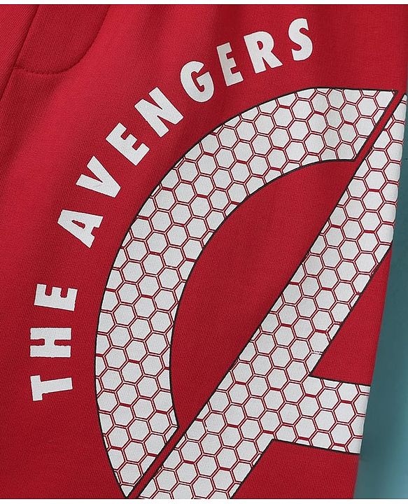Pine Kids Marvel Single Jersey Knit Half Drop Shoulder Sleeves T-Shirt & Cut & Sew Shorts Set With Avengers Graphics - White & Red