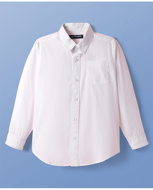 Pine Kids 100% Cotton Full Sleeves Solid Coloured Shirt With Inner Tee - White