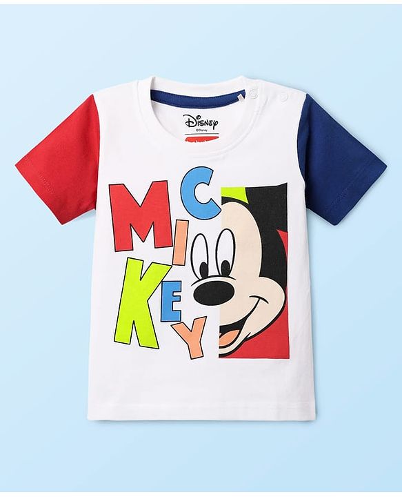 Babyhug Disney Single Jersey Knit  Half Sleeves T-Shirt And Shorts With Mickey Mouse Graphics - White