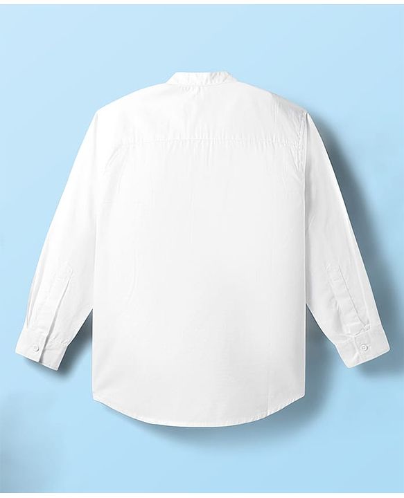 Pine Kids Cotton Woven Full Sleeves Mandarin Collar Solid Kurta Style Shirt - White