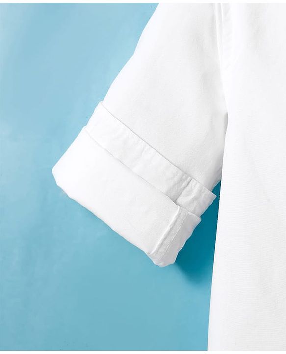 Pine Kids Cotton Woven Full Sleeves Mandarin Collar Solid Kurta Style Shirt - White