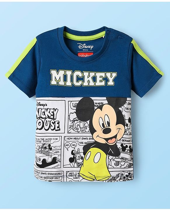 Babyhug Disney Single Jersey Knit Half Sleeves T-Shirt & Shorts Set With Mickey Mouse Graphics - Navy Blue