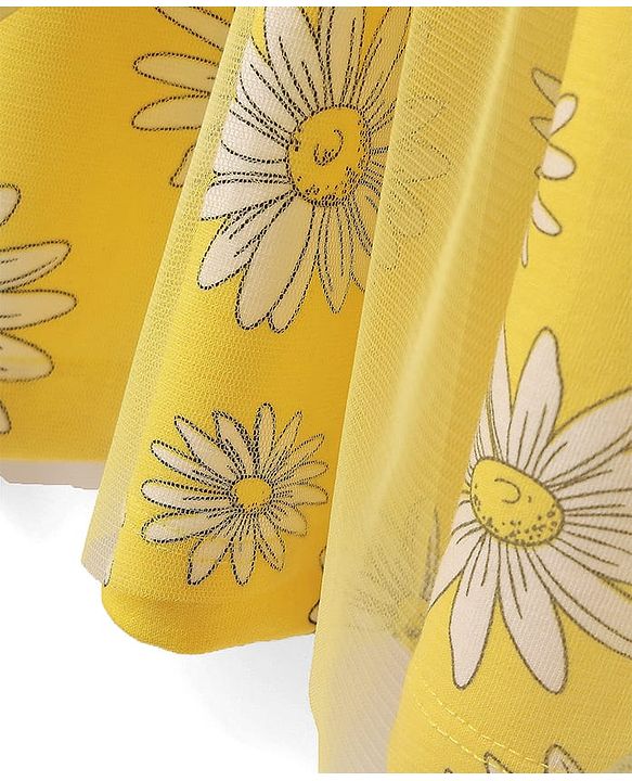 Babyhug Disney Single Jersey Knit Frill Sleeves Frock With Disney Princess Graphics & Bow Applique - Yellow