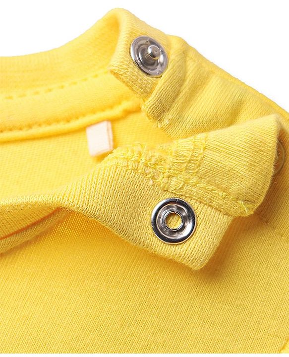 Babyhug Disney Single Jersey Knit Frill Sleeves Frock With Disney Princess Graphics & Bow Applique - Yellow