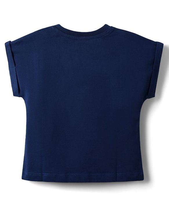 Babyhug Disney Single Jersey Knit Half Sleeves Top & Skirt With Headband & Minnie Mouse Graphics & Badge Detailing - Navy Blue & Red