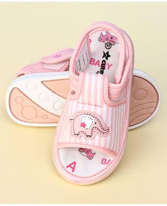 Cute Walk by Babyhug Velcro Closure Musical Sandals with Elephant Applique - Pink