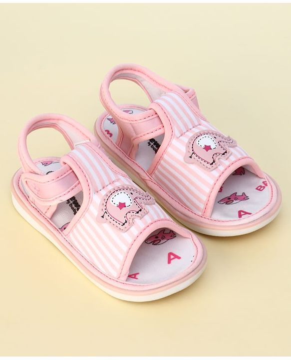 Cute Walk by Babyhug Velcro Closure Musical Sandals with Elephant Applique - Pink