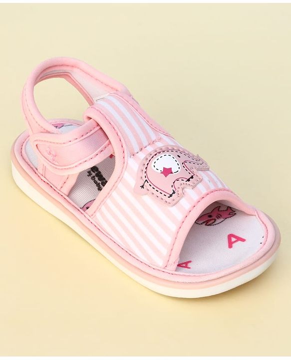 Cute Walk by Babyhug Velcro Closure Musical Sandals with Elephant Applique - Pink