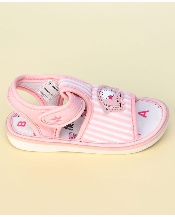 Cute Walk by Babyhug Velcro Closure Musical Sandals with Elephant Applique - Pink