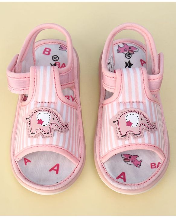 Cute Walk by Babyhug Velcro Closure Musical Sandals with Elephant Applique - Pink