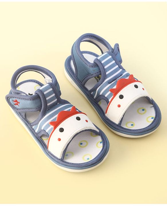 Cute Walk by Babyhug Velcro Closure Musical Sandals with Stripes - Light Blue