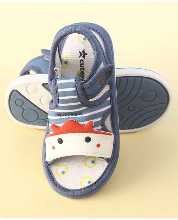 Cute Walk by Babyhug Velcro Closure Musical Sandals with Stripes - Light Blue