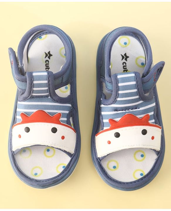 Cute Walk by Babyhug Velcro Closure Musical Sandals with Stripes - Light Blue