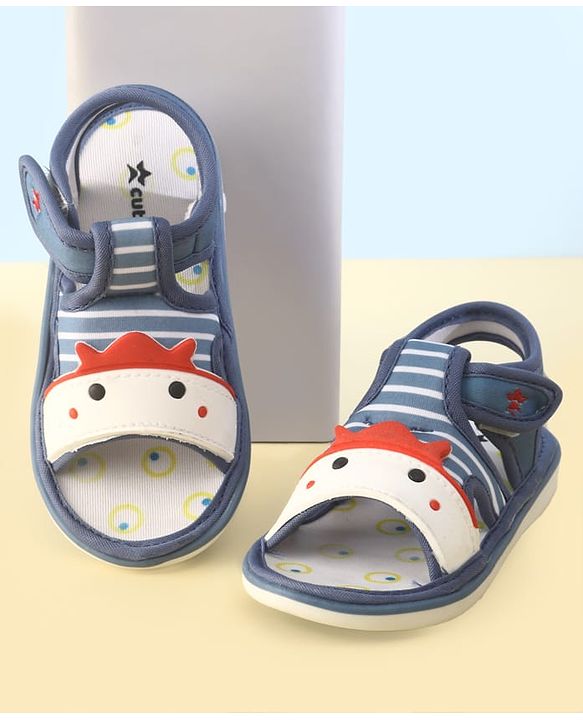 Cute Walk by Babyhug Velcro Closure Musical Sandals with Stripes - Light Blue