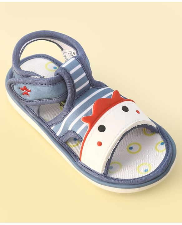 Cute Walk by Babyhug Velcro Closure Musical Sandals with Stripes - Light Blue
