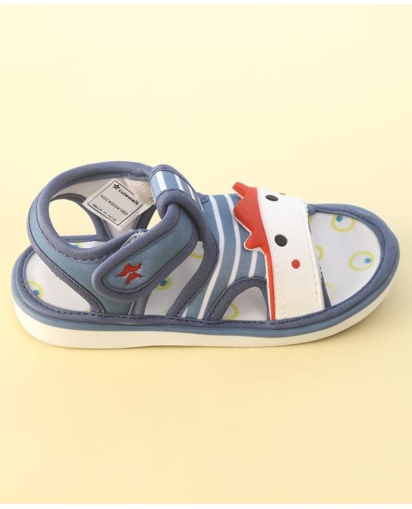 Cute Walk by Babyhug Velcro Closure Musical Sandals with Stripes - Light Blue