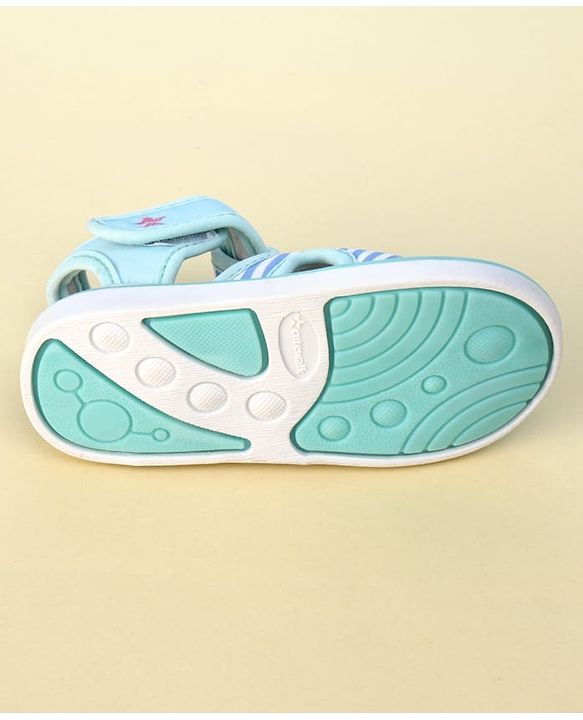 Cute Walk by Babyhug Striped Musical Sandals With Velcro Closure & Mushroom Patch - Light Blue