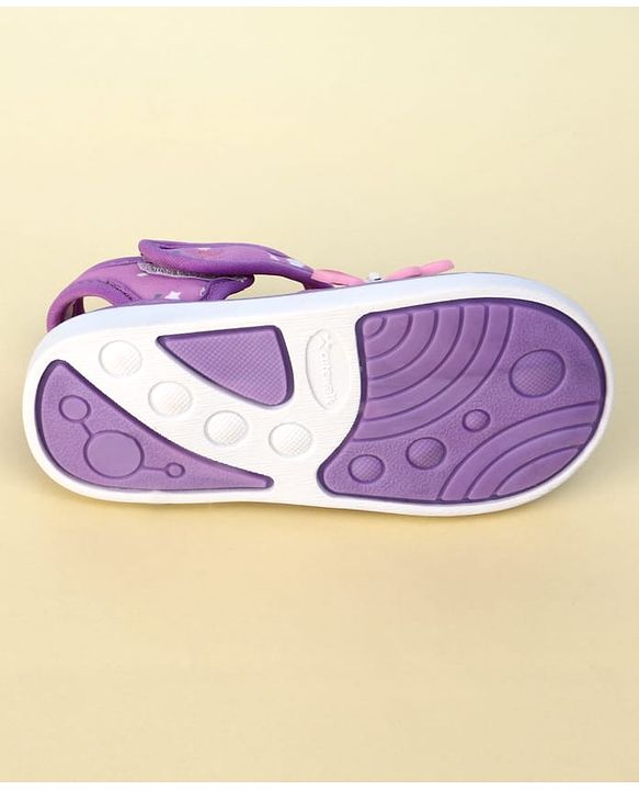 Cute Walk by Babyhug Heart Printed Musical Sandals With Velcro Closure & Butterfly Applique - Purple