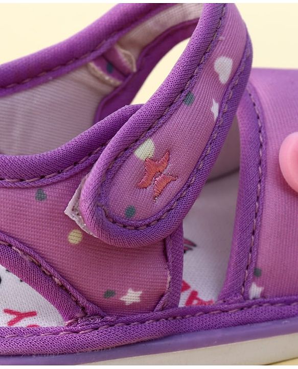 Cute Walk by Babyhug Heart Printed Musical Sandals With Velcro Closure & Butterfly Applique - Purple