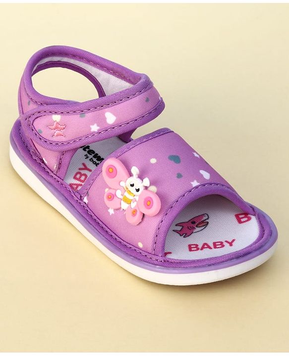 Cute Walk by Babyhug Heart Printed Musical Sandals With Velcro Closure & Butterfly Applique - Purple