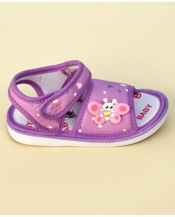 Cute Walk by Babyhug Heart Printed Musical Sandals With Velcro Closure & Butterfly Applique - Purple