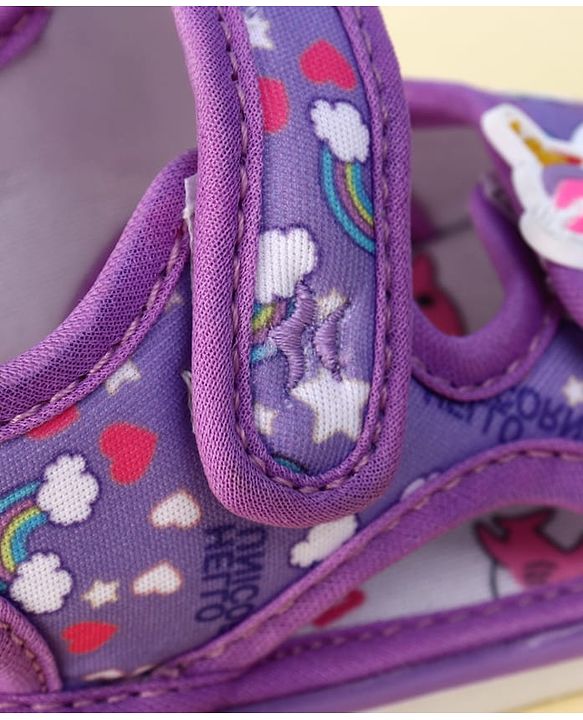 Cute Walk by Babyhug Velcro Closure Musical Sandals With Unicorn Print & Applique - Purple