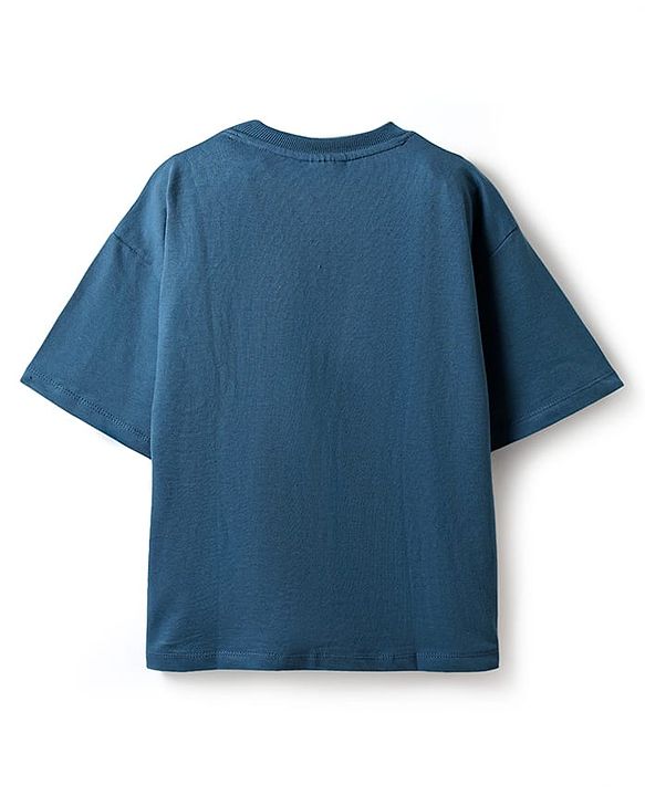 Pine Kids Disney Single Jersey Knit Half Drop Shoulder Sleeves Oversized T-Shirt With Mickey Mouse & Family Graphics - Blue