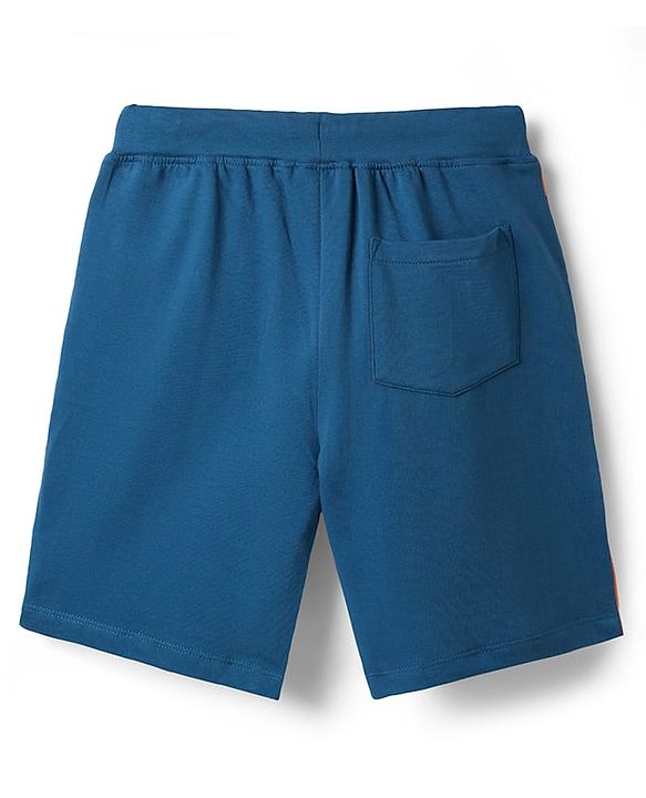 Pine Kids Disney Terry Knit Knee Length Shorts with Cut & Sew Design & Mickey Mouse Print - Navy Blue & Orange
