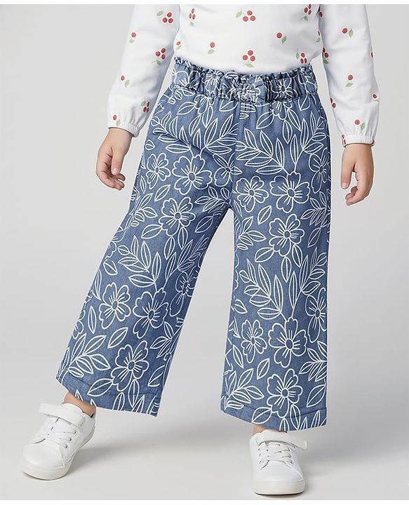 Babyhug Cotton Full Length Denim With Stretch Jeans & Monster Print - Dark Blue