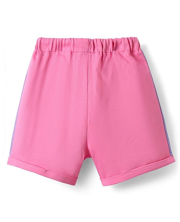 Pine Kids Disney Single Jersey Knit Half Drop Shoulder Sleeves Oversized T-Shirt & Cut & Sew Shorts Set With Minnie Mouse & Family Graphics - Pink