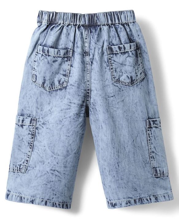 Babyhug 100% Cotton Ankle Length Denim Washed Culotte With Bow Applique - Light Blue