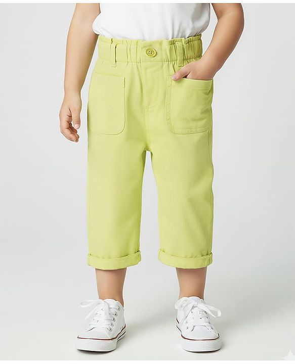 Babyhug Twill Woven Solid Capri With Stretch - Lime Green